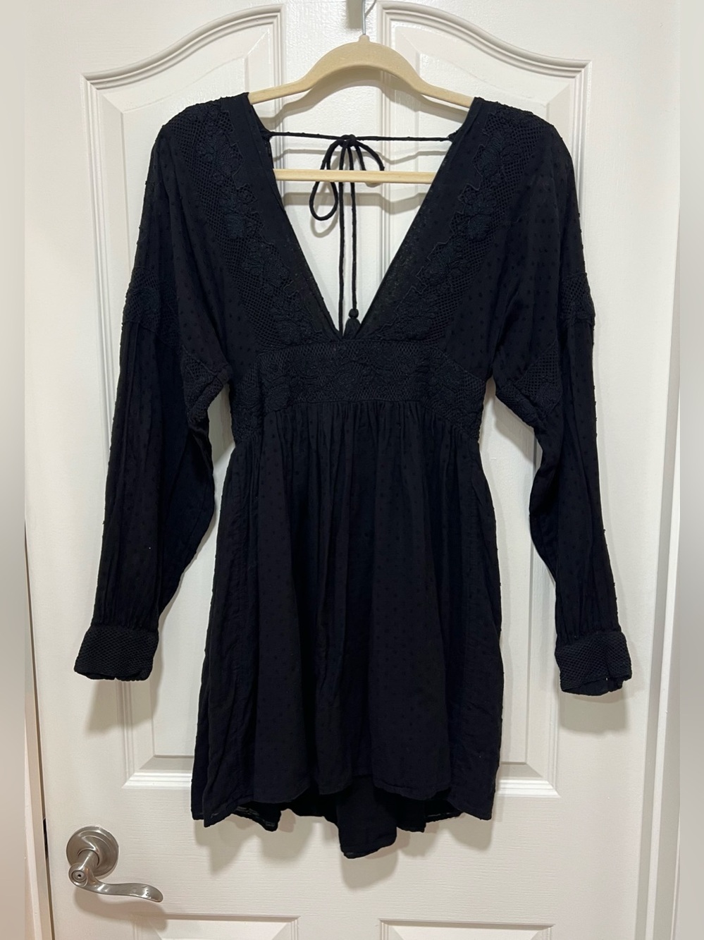 Free People Black Lace Long Sleeve Mini Dress